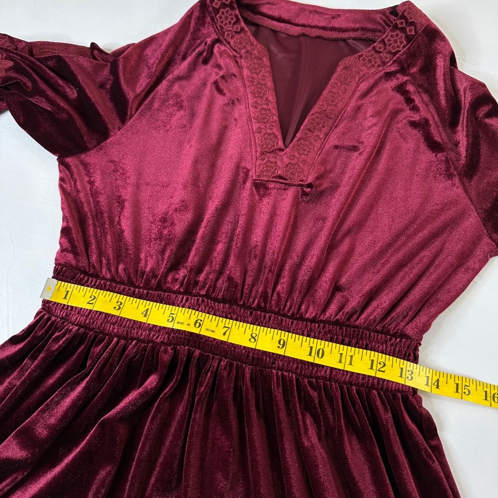 Whimsigoth Woodland Goth Renaissance Velvet Dress Small Burgundy Embroidered - Picture 3 of 9